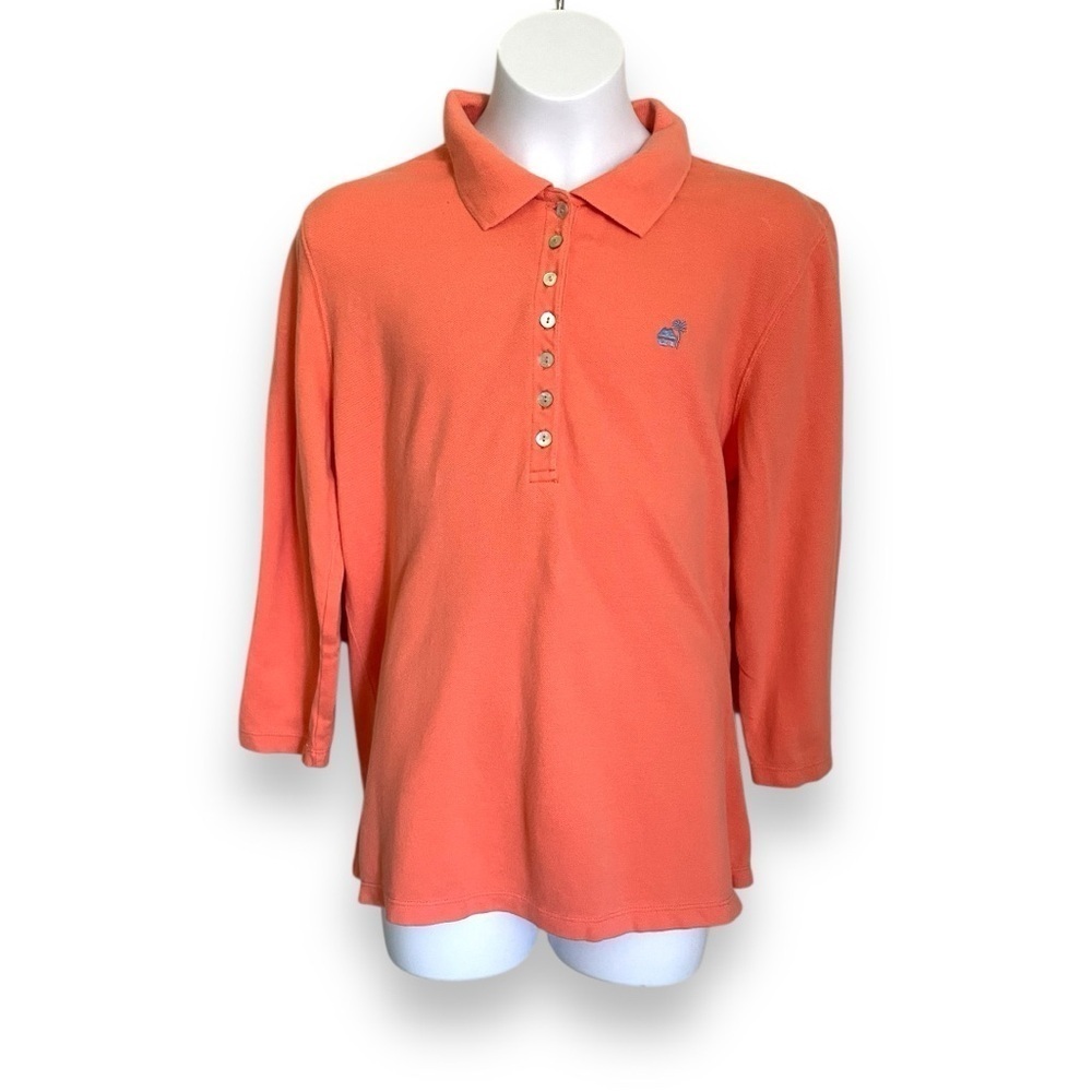 Caribbean Joe Orange Polo Shirt Youth Size Small Stretch 3/4 Sleeve Cotton Top